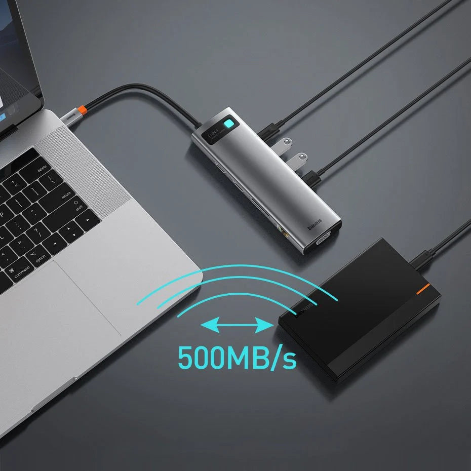 Baseus Metal Gleam Series 11-Port HUB（Type-C to HDMI4K@60Hz*1+VGA*1+USB3.0*3+USB2.0*1+PD*1+RJ45*1+SD/TF*1+3.5mm*1)