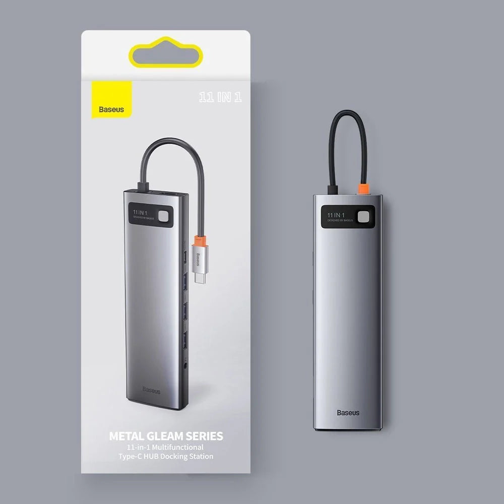Baseus Metal Gleam Series 11-Port HUB（Type-C to HDMI4K@60Hz*1+VGA*1+USB3.0*3+USB2.0*1+PD*1+RJ45*1+SD/TF*1+3.5mm*1)