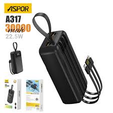 ASPOR A317 30000mAh 22.5W High-Speed Power Bank with Built-in Cable