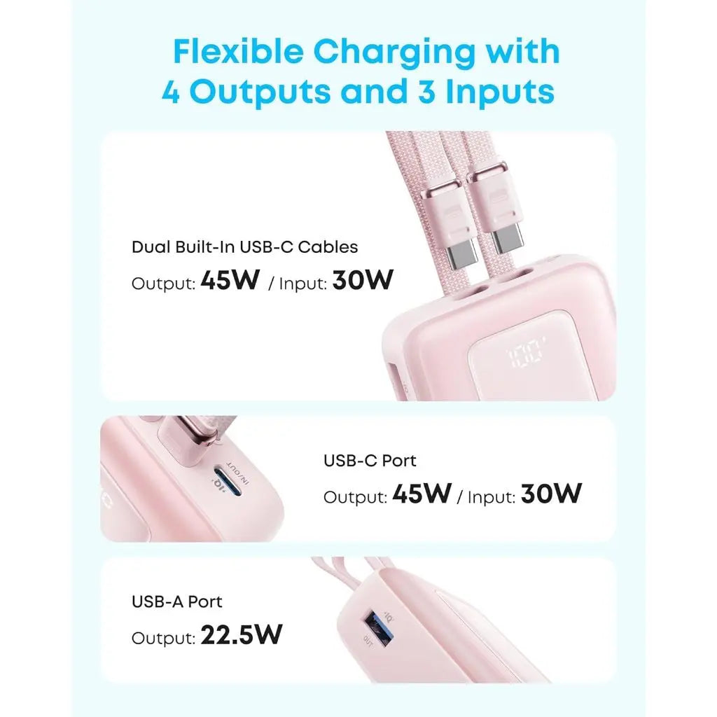 Anker Zolo Power Bank 20000mAh 45W Fast Charging Built-in Dual USB C Cable A110M [CCC Certified]
