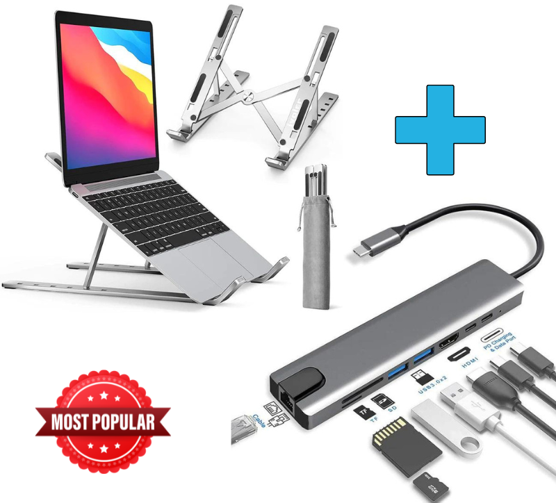 Exclusive Deal | Almunium Laptop Stand+ USB Type C 8-IN-1 HUB + FREE Pouch