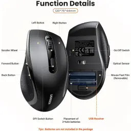 UGREEN 45012 Ergonomic Contoured-Shape Design Wireless Mouse 2.4 GHz