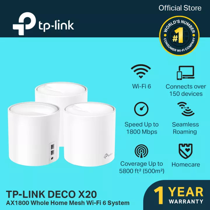 TP-Link Deco X20 (3-pack) AX1800 Whole Home Mesh Wi-Fi 6 System | WiFi 6 Mesh Router
