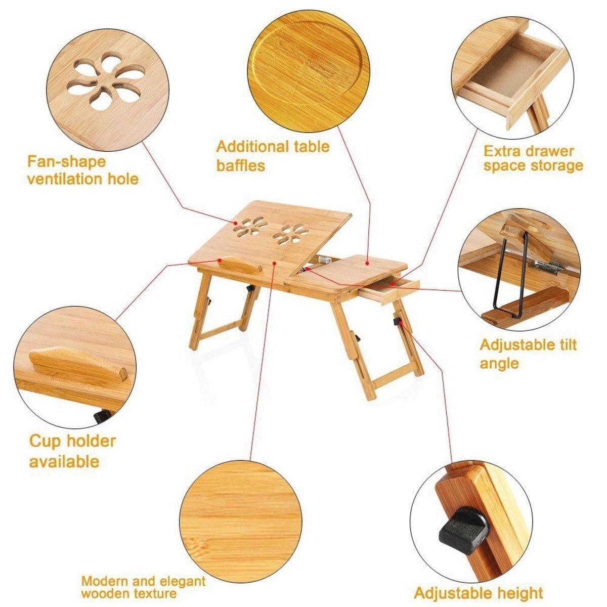 Bamboo Laptop Table with Cooling Fan - Compro System - Compro System