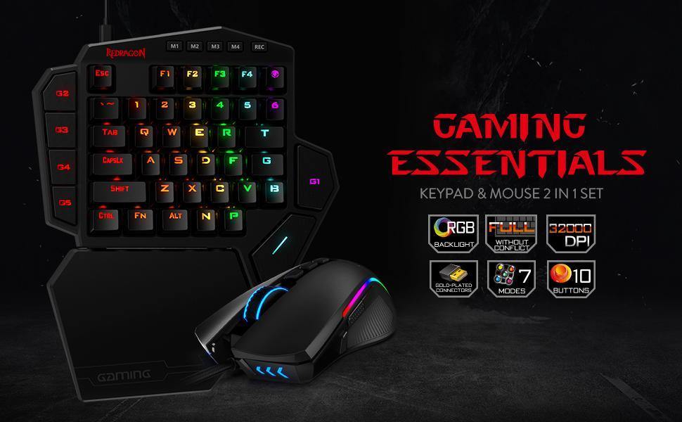 Redragon One-Handed Gaming Keyboard and M721-Pro RGB Mouse Combo K585 BA - REDRAGON - Compro System