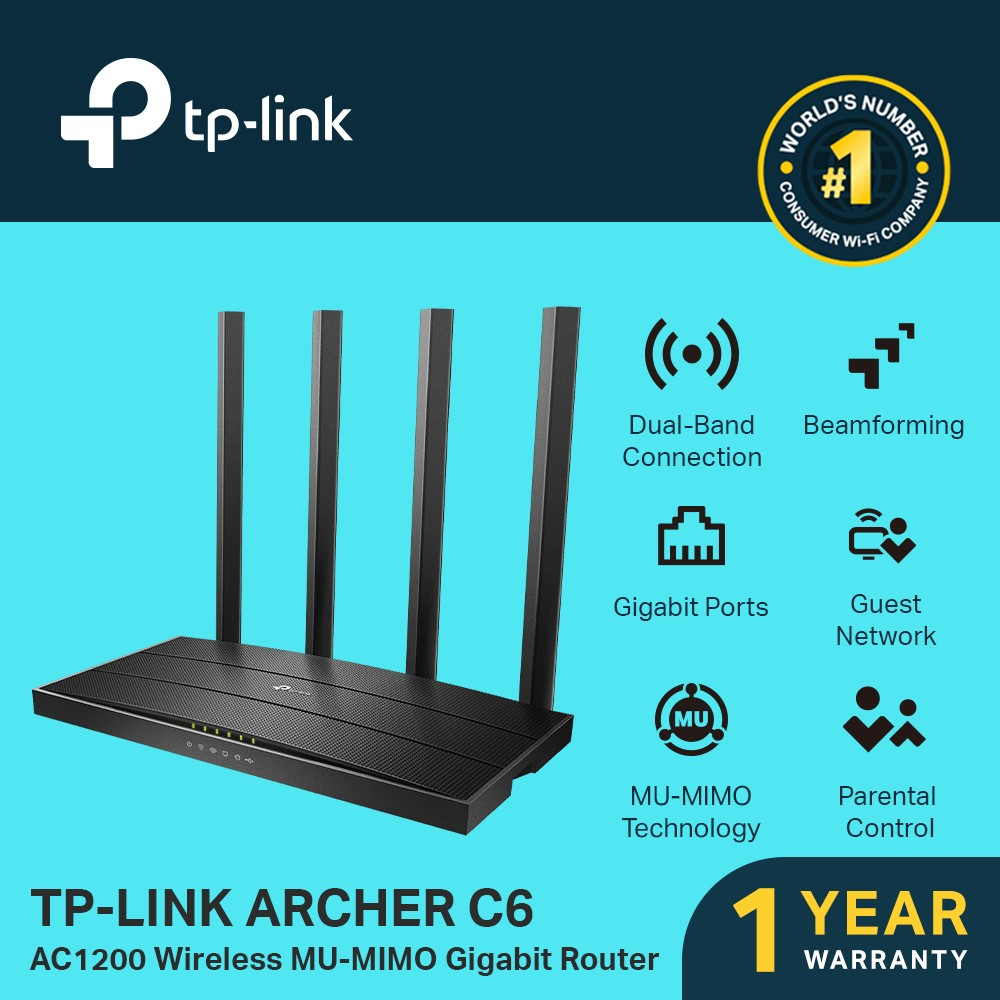 TP-Link Archer C6 AC1200 Wireless MU-MIMO Gigabit Router