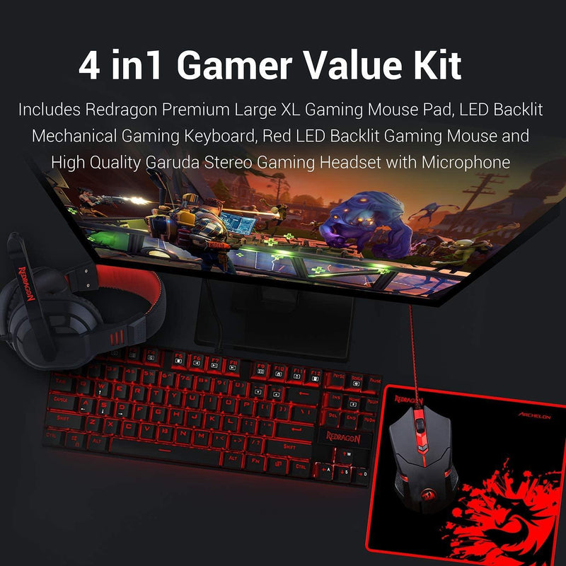 Redragon  4 in 1 Combo Pack - KUMARA K552 Gaming Keyboard | Gaming Mouse M601 CENTROPHORUS | Gaming Mousepad P001 ARCHELON | Gaming Headset GARUDA K552-BB - REDRAGON - Compro System