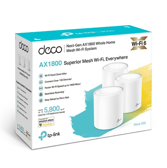 TP-Link Deco X20 (3-pack) AX1800 Whole Home Mesh Wi-Fi 6 System | WiFi 6 Mesh Router