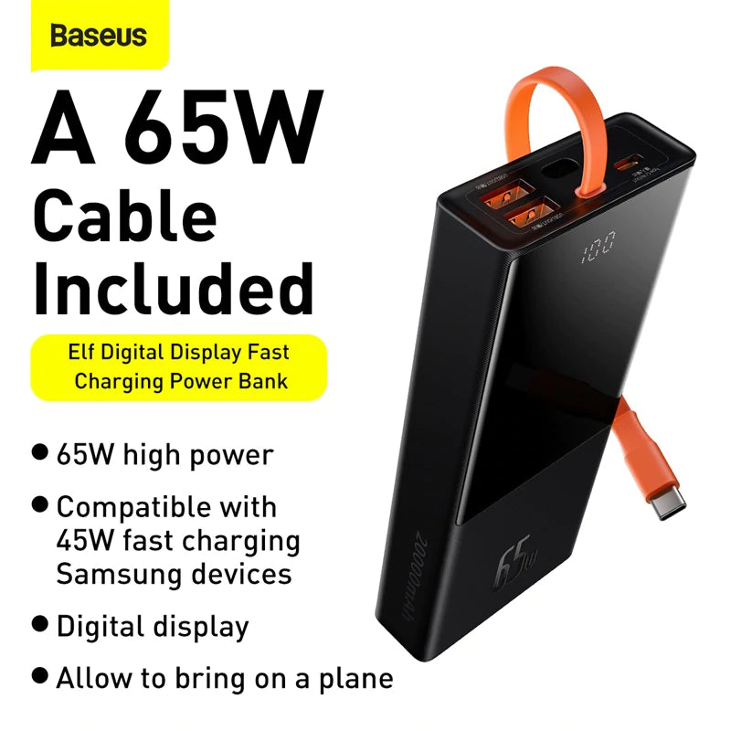 Baseus Elf Digital Display Fast Charging Power Bank 20000mAh 65W Black