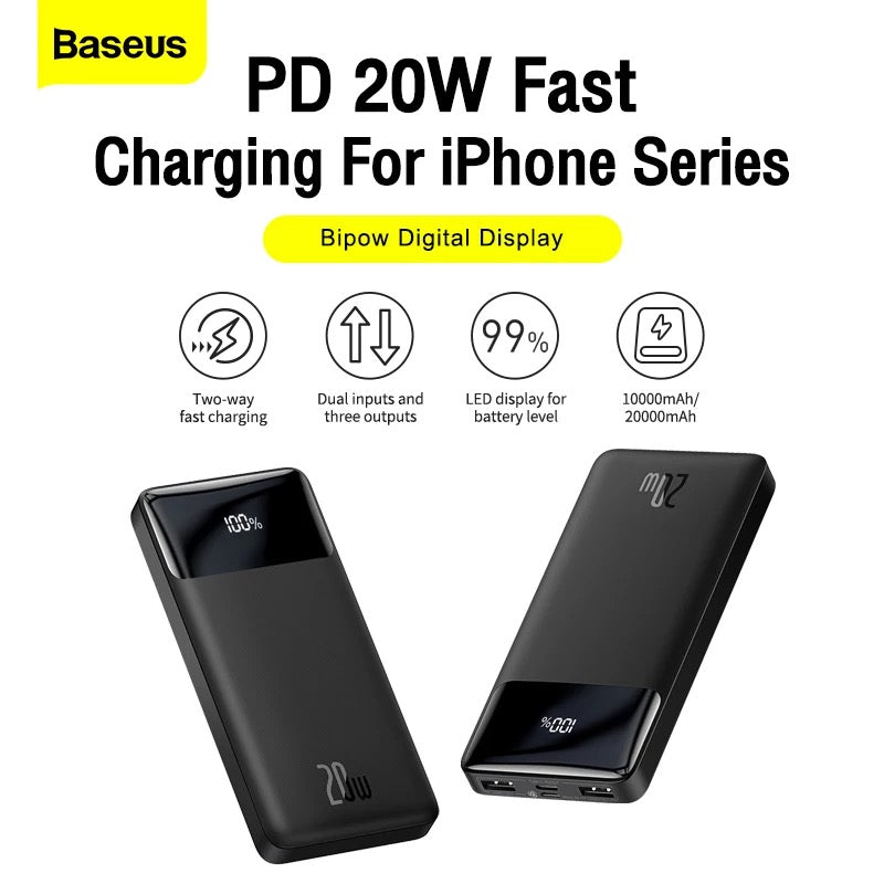 Baseus Bipow Digital Display Power Bank 20000mAh 20W - Black in