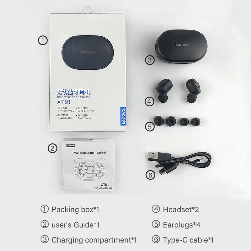 Lenovo XT91 TWS Bluetooth In-Ear Earbuds - Lenovo - Compro System