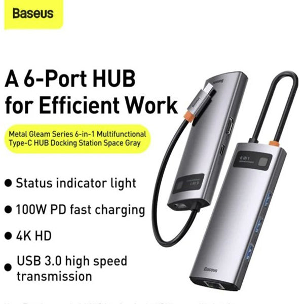 Baseus CW0G 6-in-1 Metal Gleam Series Multifunctional Type-C HUB