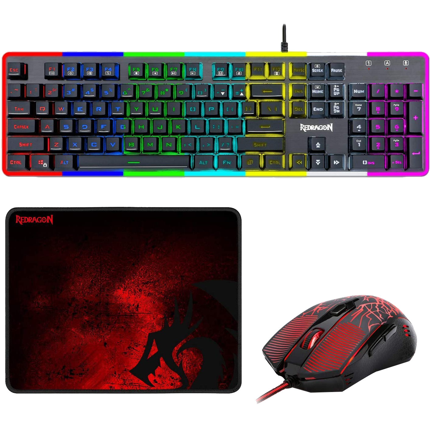 Redragon S107 Combo Pack 3 in 1 K509 DYAUS RGB + Mouse M608 + Mouse Pad P016 PISCES - REDRAGON - Compro System